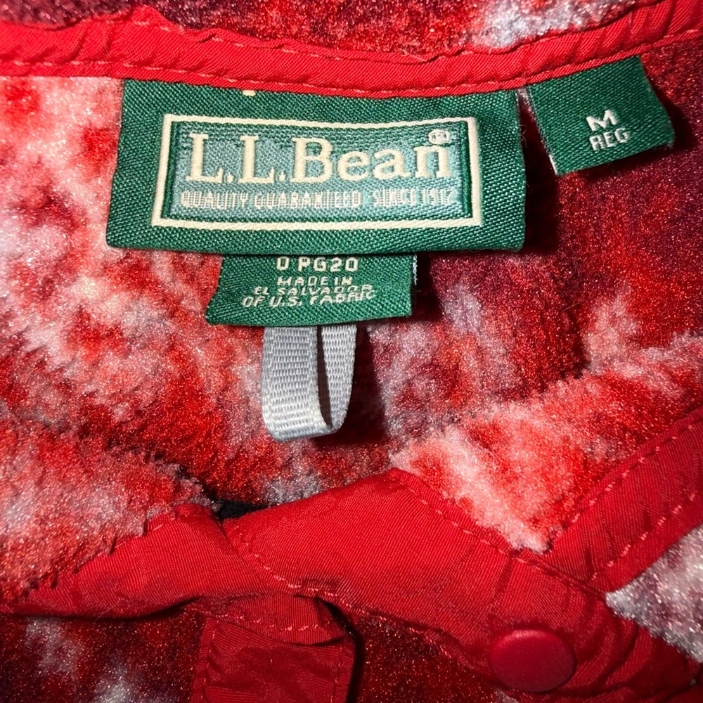 LL Bean Fleece Half Button Pullover Red Snowflake Print Womens Medium - Picture 3 of 4
